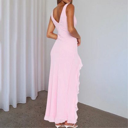 Paige | Elegant Sleeveless V-Neck Maxi Dress with Asymmetrical Slit - Image 3